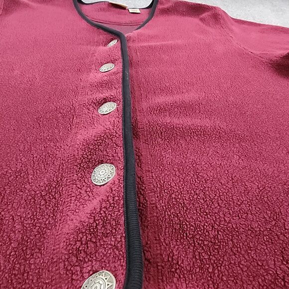 LL Bean Sweater Womens Medium Burgundy Cardigan Long Sleeve Button Front Terry - Picture 11 of 15